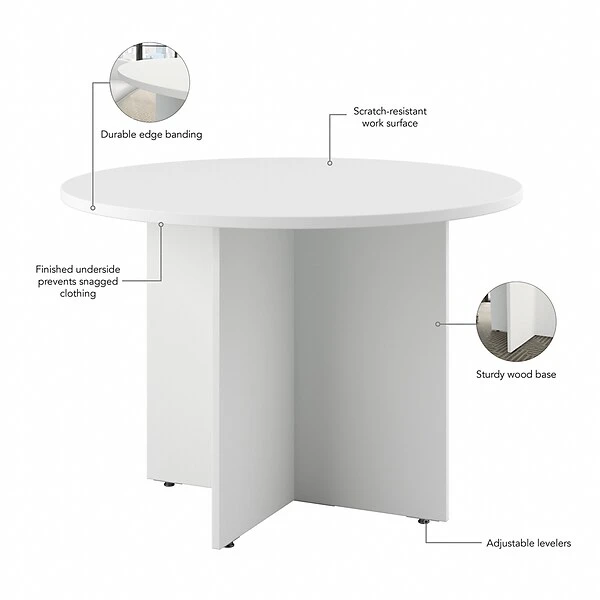 Bush Business Furniture 42W Round Conference Table With Wood Base, White (99TB42RWH) - Image 2