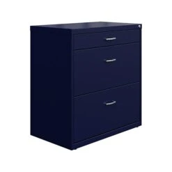 Space Solutions 3-Drawer Lateral File Cabinet, Letter/Legal Size, Lockable, 31.88"H X 30"W X 17.63"D, Navy (25073)