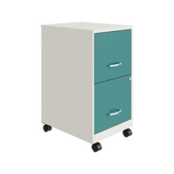 Space Solutions SOHO Smart File 2-Drawer File Cabinet, Letter Size, Lockable, 18"D, Pearl White/Teal (25333)