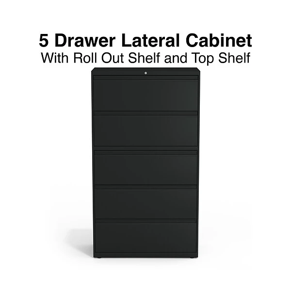 Quill BrandĀ® HL8000 Commercial 5-Drawer Lateral File Cabinet, Locking, Letter/Legal, Black, 36"W (21754D)