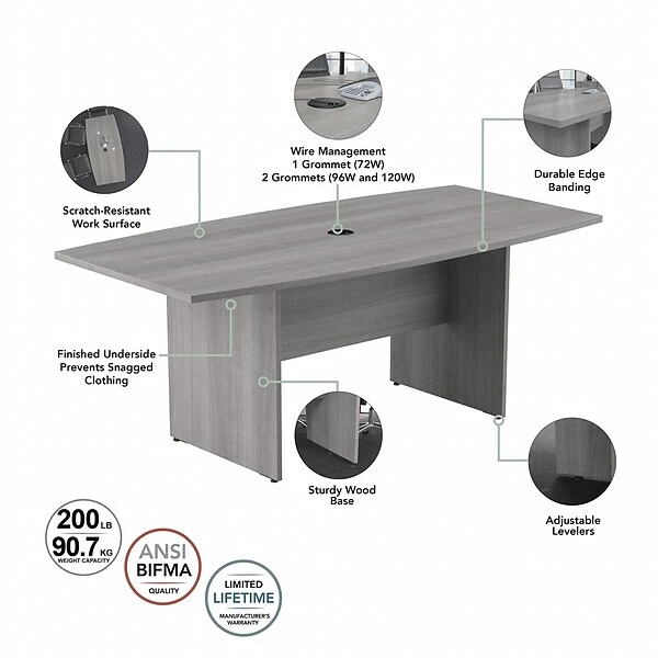 Bush Business Furniture 96W X 42D Boat Shaped Conference Table With Wood Base, Platinum Gray (99TB9642PGK) - Image 2