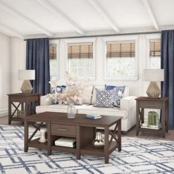 Bush Furniture Key West 47" X 24" Coffee Table With Set Of 2 End Tables, Bing Cherry (KWS023BC)