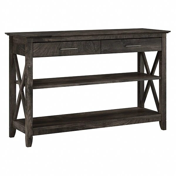Bush Furniture Key West 47" X 16" Console Table With Drawers And Shelves, Dark Gray Hickory (KWT248GH-03)