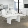 Bush Business Furniture 72W X 36D Boat Shaped Conference Table With Wood Base, White (99TB7236WH)