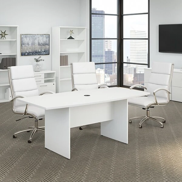 Bush Business Furniture 72W X 36D Boat Shaped Conference Table With Wood Base, White (99TB7236WH)