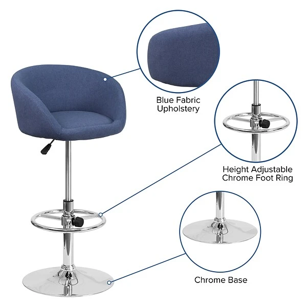 Flash Furniture Contemporary Fabric Adjustable Height Barstool With Back, Blue (CHTC31066LBLFAB) - Image 2