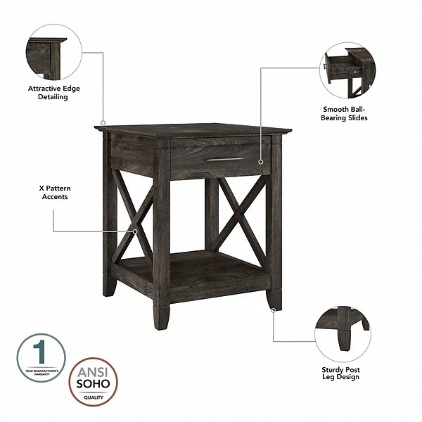 Bush Furniture Key West Coffee Table With 2 End Tables, Dark Gray Hickory (KWS023GH) - Image 3