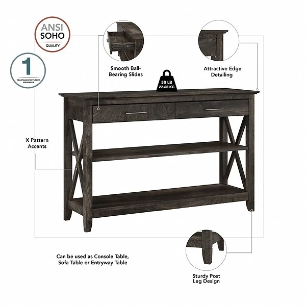 Bush Furniture Key West 47" X 16" Console Table With Drawers And Shelves, Dark Gray Hickory (KWT248GH-03) - Image 3