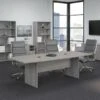 Bush Business Furniture 96W X 42D Boat Shaped Conference Table With Wood Base, Platinum Gray (99TB9642PGK)