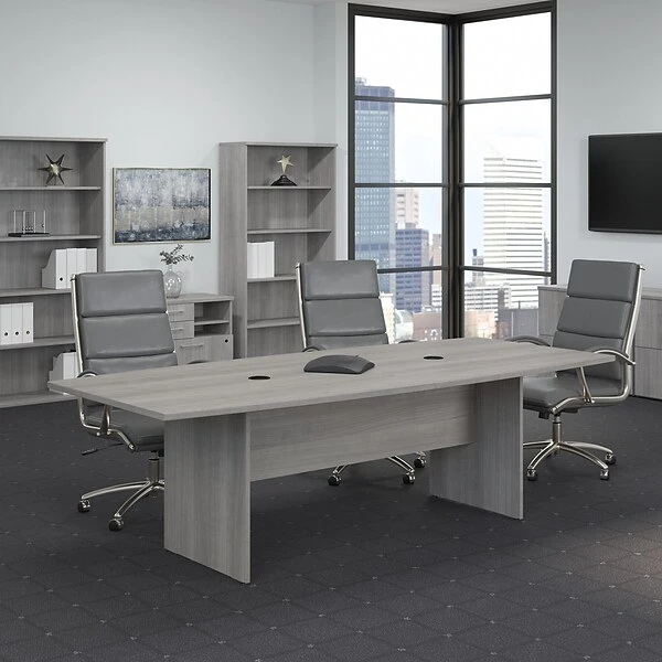 Bush Business Furniture 96W X 42D Boat Shaped Conference Table With Wood Base, Platinum Gray (99TB9642PGK)