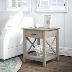Bush Furniture Key West 20"W X 20"D End Table With Storage, Washed Gray (KWT120WG-03)