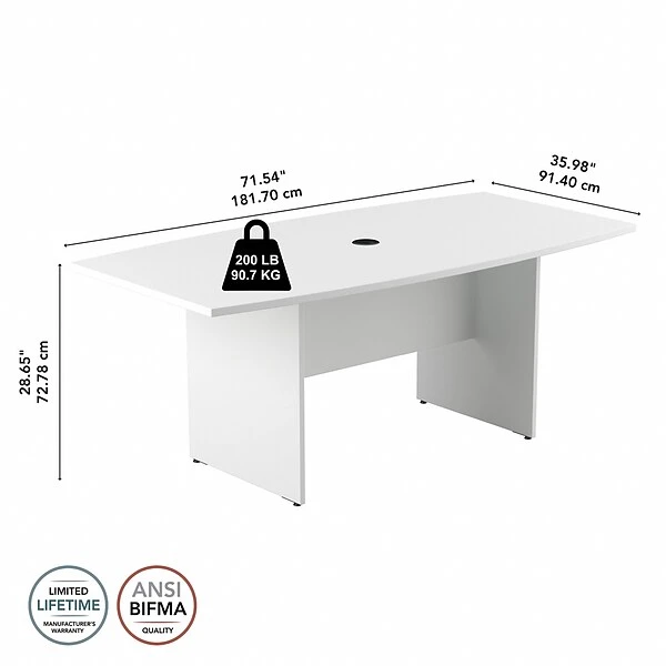 Bush Business Furniture 72W X 36D Boat Shaped Conference Table With Wood Base, White (99TB7236WH) - Image 5