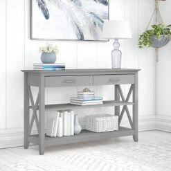 Bush Furniture Key West 47"W Console Table With Drawers And Shelves, Cape Cod Gray (KWT248CG-03)