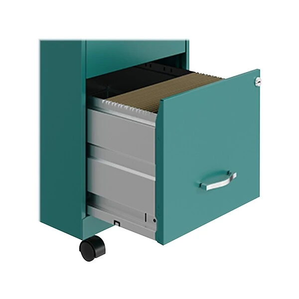 Space Solutions SOHO Smart File 2-Drawer File Cabinet, Letter Size, Lockable, 18"D, Pearl White/Teal (25333) - Image 3
