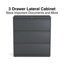 Quill BrandĀ® 3-Drawer Lateral File Cabinet, Locking, Letter/Legal, Charcoal, 36"W (26823D-CC)