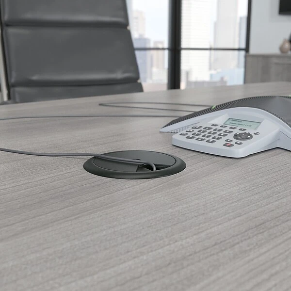 Bush Business Furniture 96W X 42D Boat Shaped Conference Table With Wood Base, Platinum Gray (99TB9642PGK) - Image 3