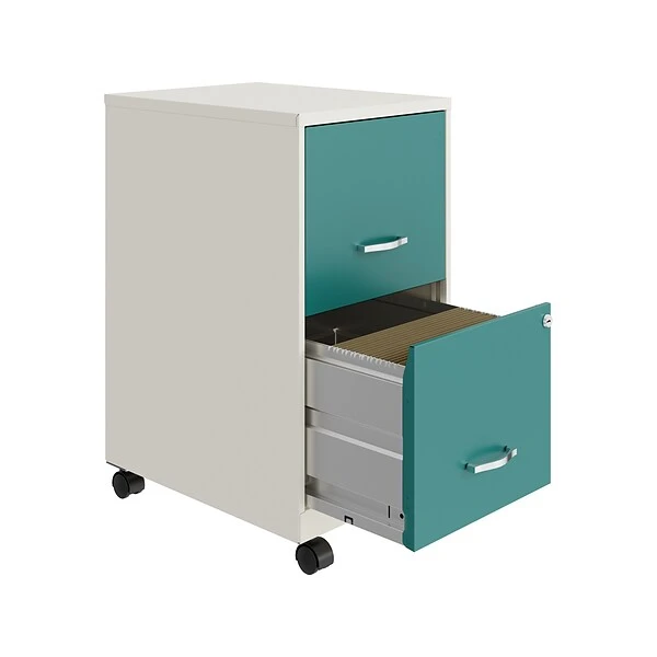 Space Solutions SOHO Smart File 2-Drawer File Cabinet, Letter Size, Lockable, 18"D, Pearl White/Teal (25333) - Image 2