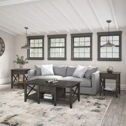 Bush Furniture Key West Coffee Table With 2 End Tables, Dark Gray Hickory (KWS023GH)