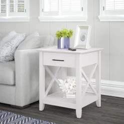 Bush Furniture Key West 20" X 20" End Table With Storage, Pure White Oak (KWT120WT-03)