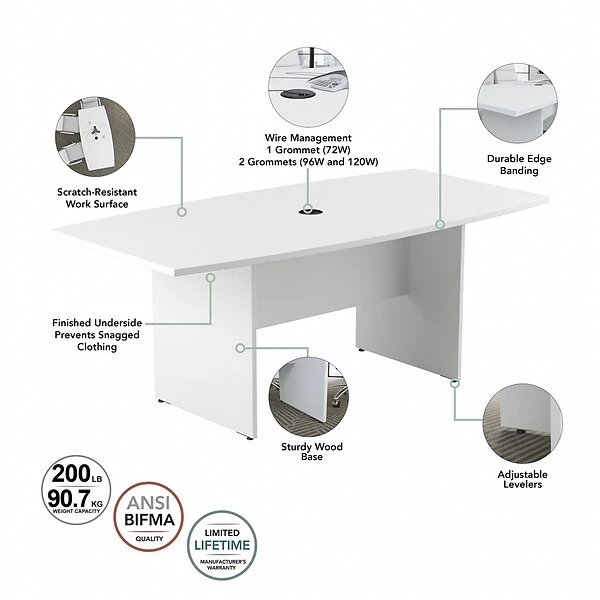 Bush Business Furniture 120W X 48D Boat Shaped Conference Table With Wood Base, White (99TB12048WHK) - Image 2