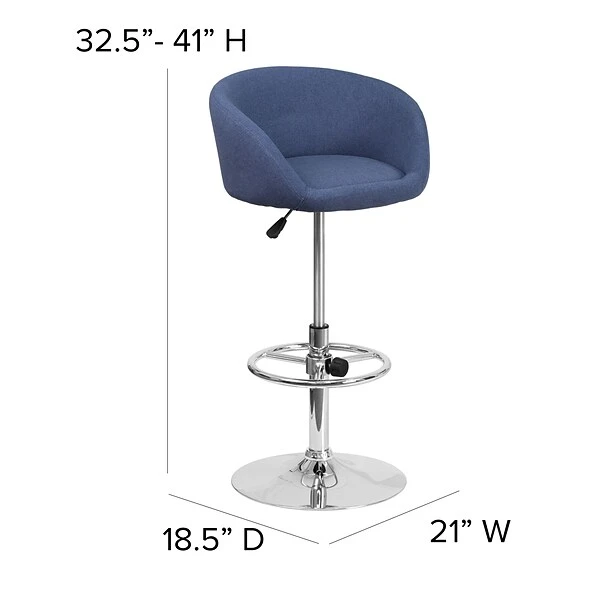 Flash Furniture Contemporary Fabric Adjustable Height Barstool With Back, Blue (CHTC31066LBLFAB) - Image 3