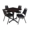 Regency Kobe 36" Square Break Room Table, Mocha Walnut & 4 Restaurant Stack Chairs (TKB3636MW29)