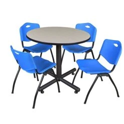 Regency 36-inch Round Laminate Maple Training Rooms Table With 4 M Stacker Chairs, Blue (TKB36RNDPL47BE)