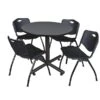 Regency 42-inch Round Laminate Gray Table With 4 M Stacker Chairs, Black (TKB42RNDGY47BK)