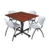 Regency 48-inch Square Laminate Cherry Table With 4 M Stacker Chairs, Gray (TKB4848CH47GY)
