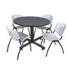 Regency 48-inch Round Gray Table With M Stacker Chairs, Gray (TKB48RNDGY47GY)