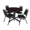 Regency 48in Laminate Round Table With 4 Restaurant Stack Chairs, Mocha/Walnut (TKB48RNDMW29)