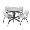 Regency Seating Kobe 48" Round Breakroom Table- Maple & 4 'M' Stack Chairs- Grey