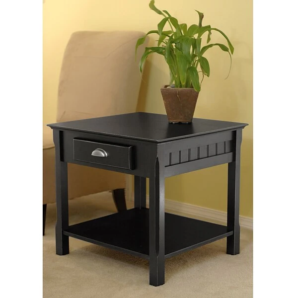 Winsome Timber 21.97" X 22.05" X 21.97" Solid Hard Wood End Table With One Drawer And Shelf, Black - Image 2