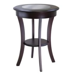 Winsome Cassie 27" X 20" X 20" Composite Wood Round Accent Table With Glass, Cappuccino