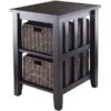 Winsome Morris 25.04" X 20.08" X 16.54" Wood Side Table With 2 Foldable Baskets, Espresso