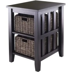 Winsome Morris 25.04" X 20.08" X 16.54" Wood Side Table With 2 Foldable Baskets, Espresso