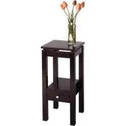 Winsome Linea 29.49" X 13.3" X 13.3" Composite Wood Phone Stand With Chrome Accent, Dark Brown