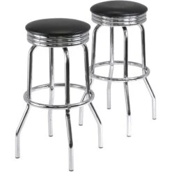 Winsome Summit Faux Leather Swivel Bar Stool, Black, 2 Pieces