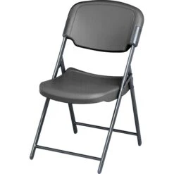 Iceberg Rough 'N Ready Folding Chairs, Plastic, Charcoal, Seat: 18 3/4"W X 21 1/2"D, Back: 18 3/4"W X 20 1/4"H