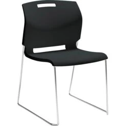 Global Popcorn™ Plastic Stack Chair Without Arms, Asphalt Black, 4/Ct (TD6711-BLK)
