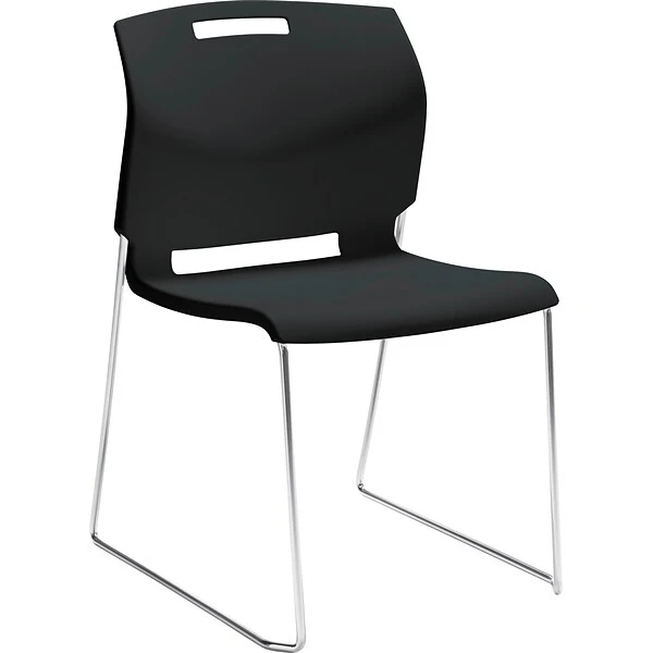 Global Popcorn™ Plastic Stack Chair Without Arms, Asphalt Black, 4/Ct (TD6711-BLK)