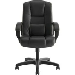HON High-Back Executive Chair, Center-Tilt, Black Vinyl, Contrast Stitching, Fixed Arms (BSXVL131EN11)