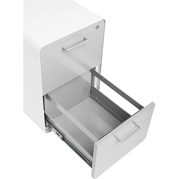 Poppin White + Light Gray Stow File Cabinet With Casters, 2-Drawer, Letter/Legal Size