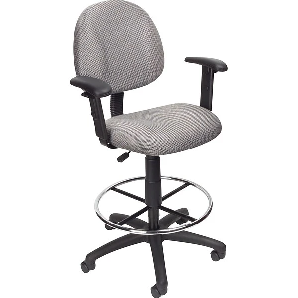 Boss® Drafting Stool W/ Adjustable Arms And Footring; Gray