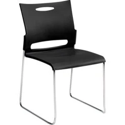 Offices To Go Plastic Armless Stacking Chair, Black/Chrome, 4/Pk (TDOTG11310B)