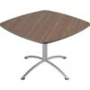 Iceberg ILand Square Edgeband Breakroom Table, Natural Teak With Silver Base, 29"H X 42"W X 42"D