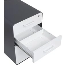 Poppin Stow 3-Drawer File Cabinet, Rolling Cabinet With Casters, Letter/Legal, Charcoal/White, 20"D (103698)