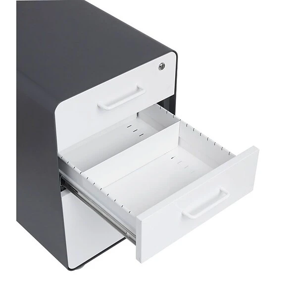 Poppin Stow 3-Drawer File Cabinet, Rolling Cabinet With Casters, Letter/Legal, Charcoal/White, 20"D (103698)