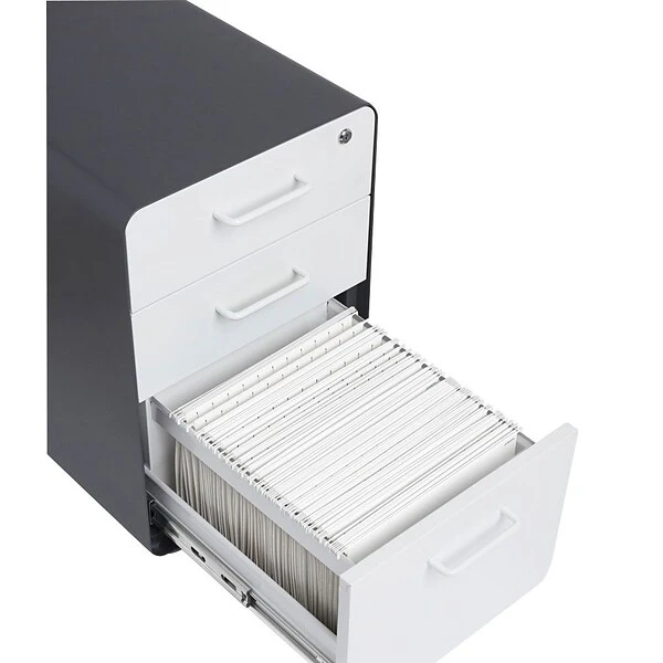 Poppin Stow 3-Drawer File Cabinet, Rolling Cabinet With Casters, Letter/Legal, Charcoal/White, 20"D (103698) - Image 2