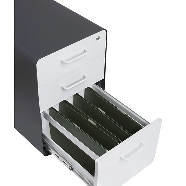 Poppin Stow 3-Drawer File Cabinet, Rolling Cabinet With Casters, Letter/Legal, Charcoal/White, 20"D (103698) - Image 3